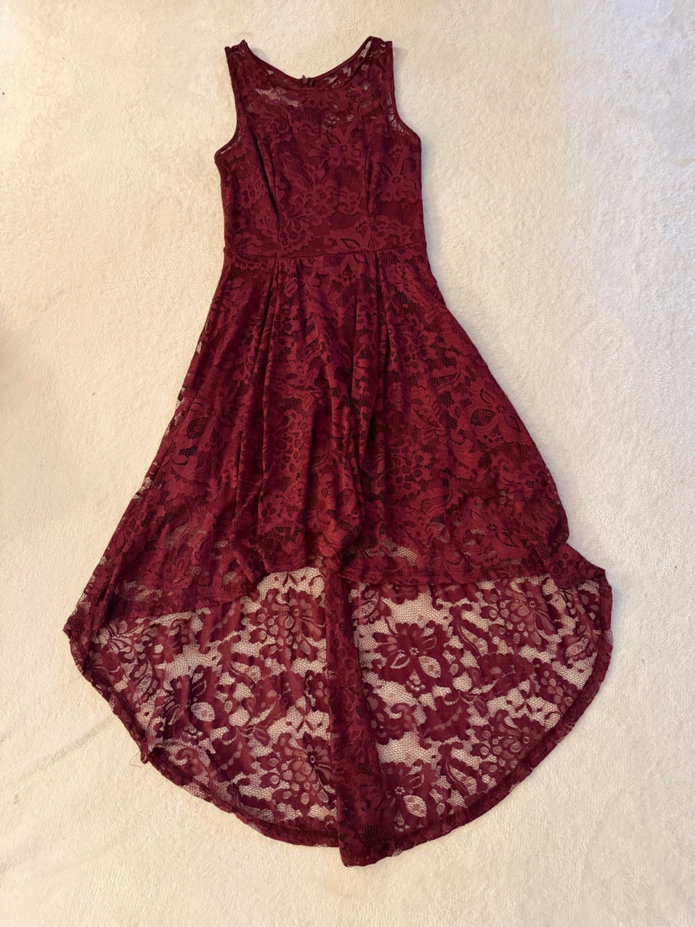 MUADRESS Burgundy Lace High Low Maxi Dress Size Medium